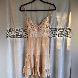 Love Tree Beige Crochet-Top Strapless Midi Dress